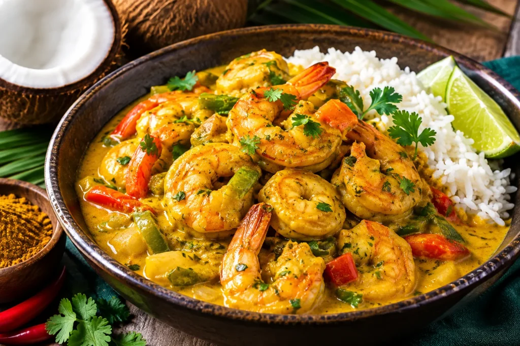Golden coconut shrimp curry