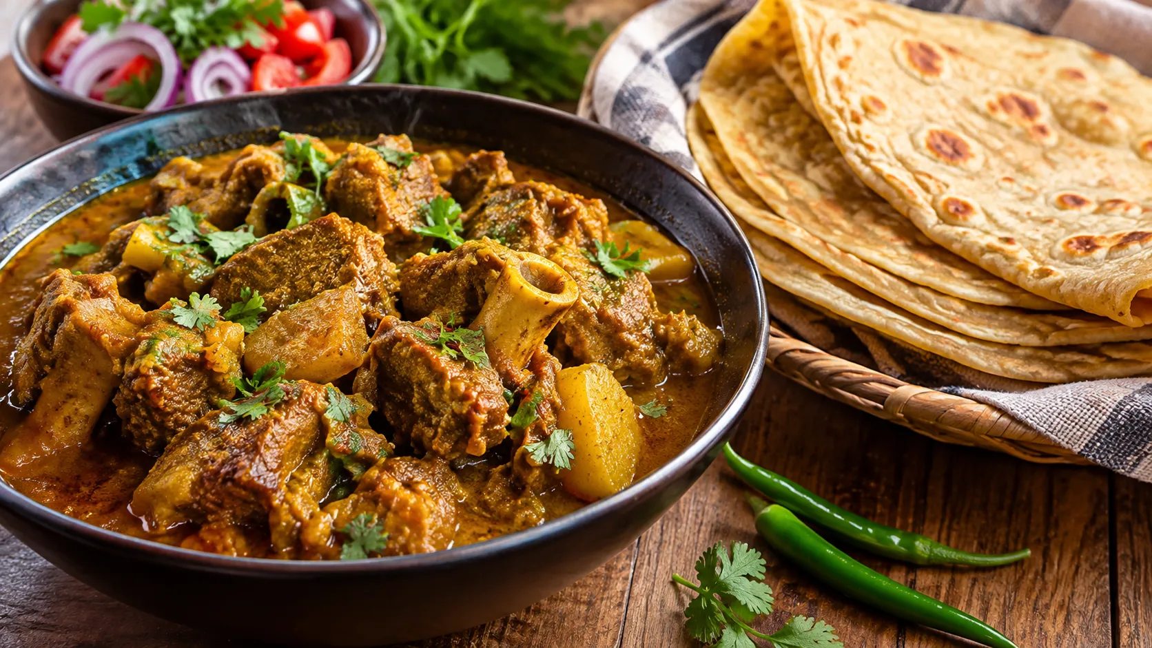 Caribbean curried goat and roti