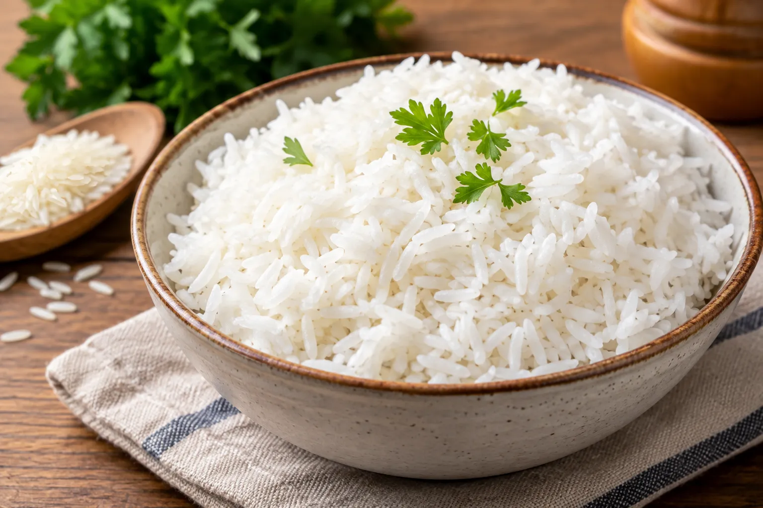 Steamed white rice with herbs