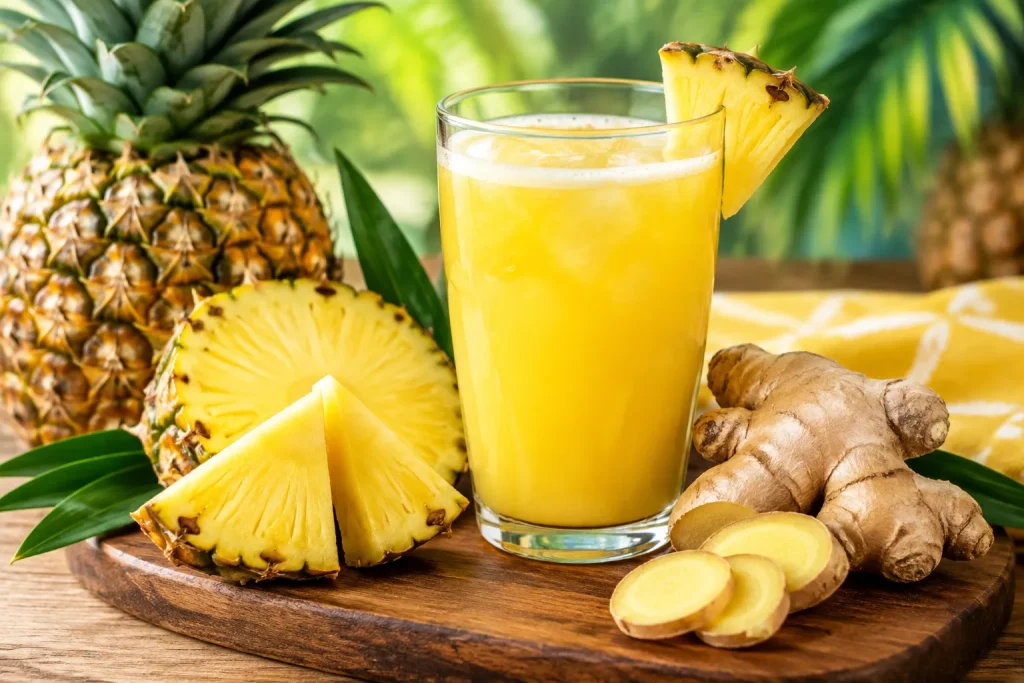 Golden pineapple ginger drink with fresh ginger