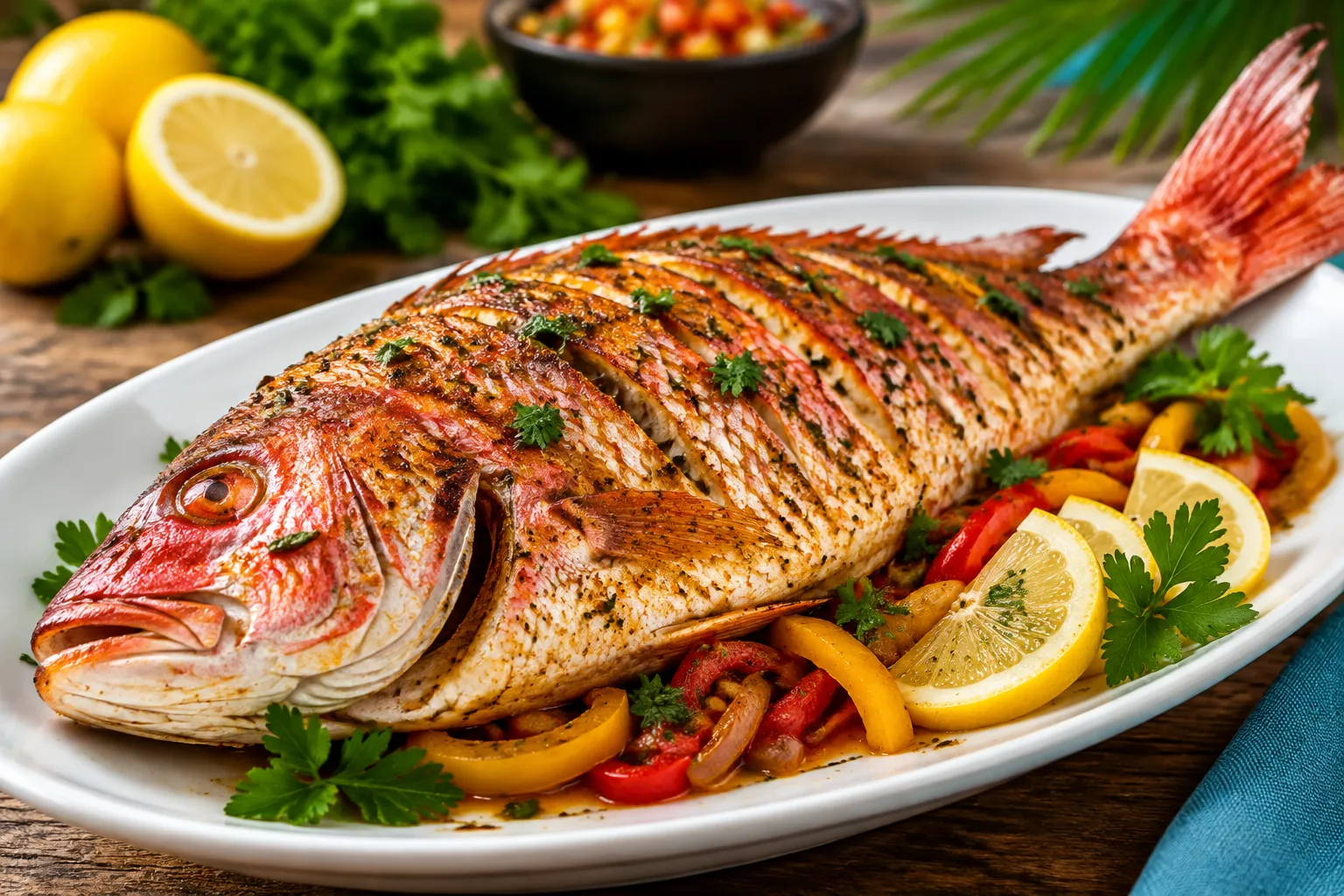 Fresh roasted snapper seafood dish