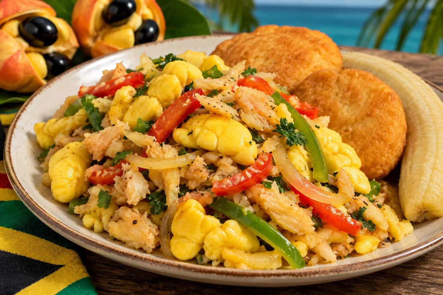 Ackee and saltfish Caribbean dish