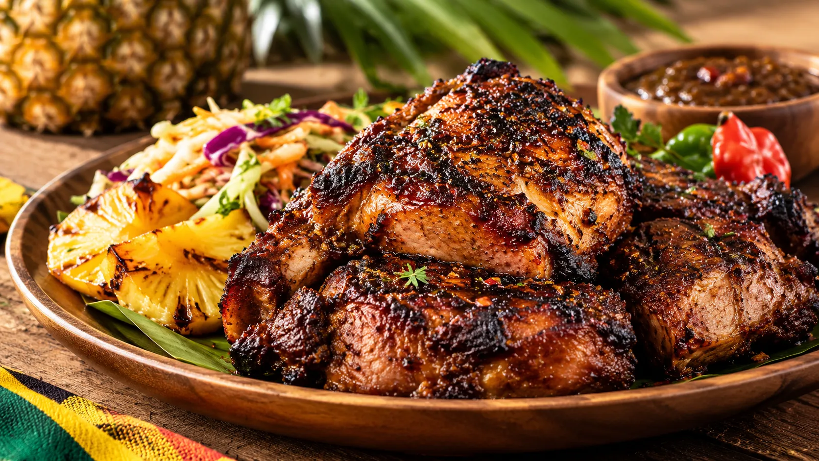 Caribbean-style jerk pork with spicy seasoning