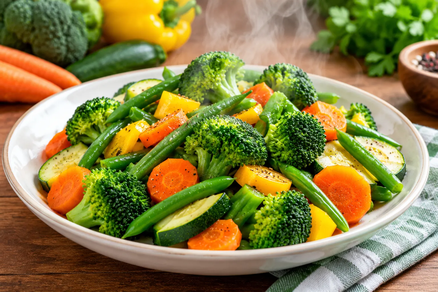 Colorful steamed mixed vegetables