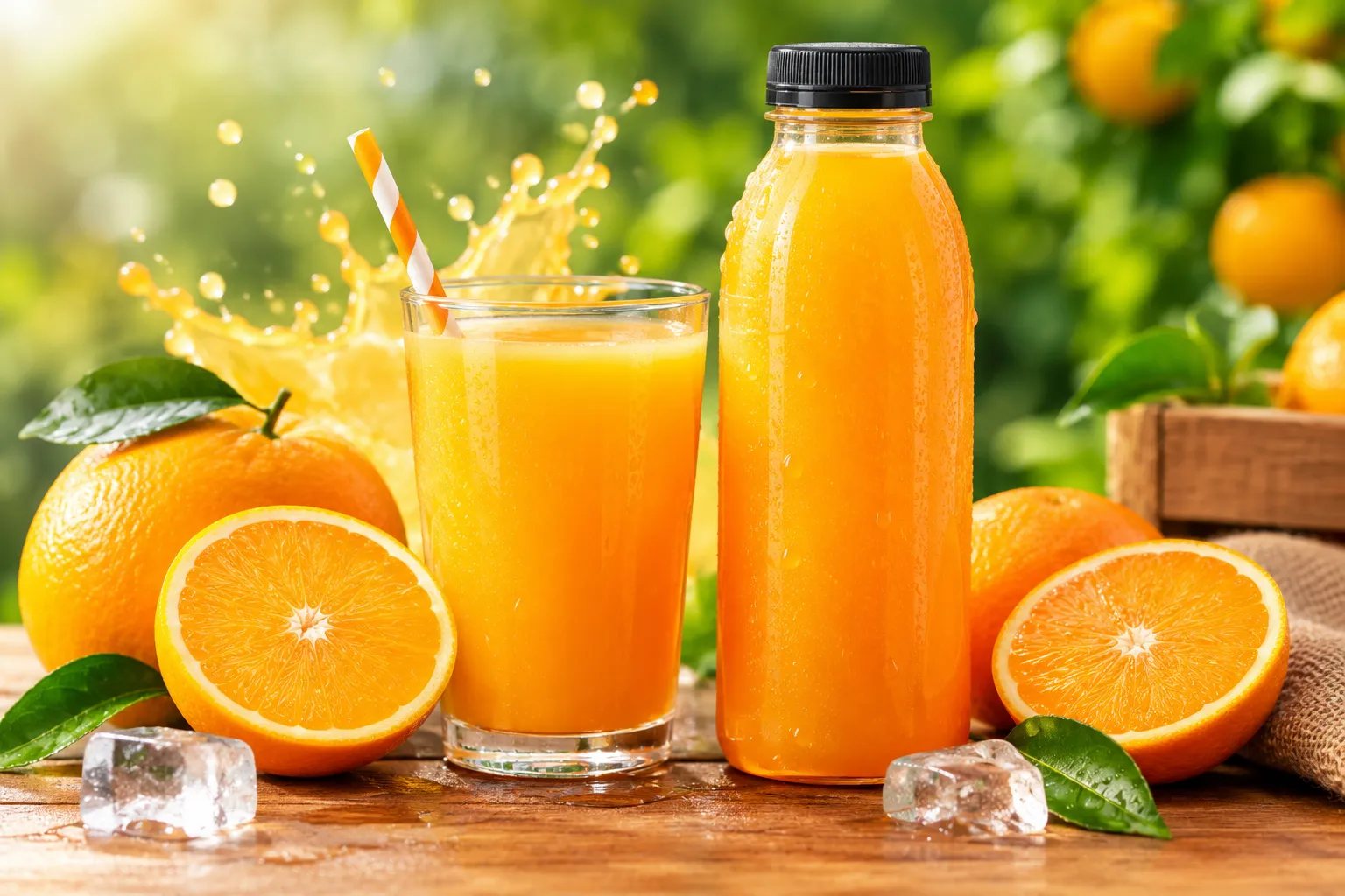 Chilled orange juice bottle