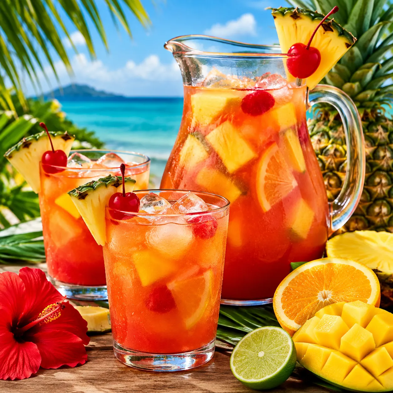 Refreshing Caribbean fruit punch with pineapple and mango
